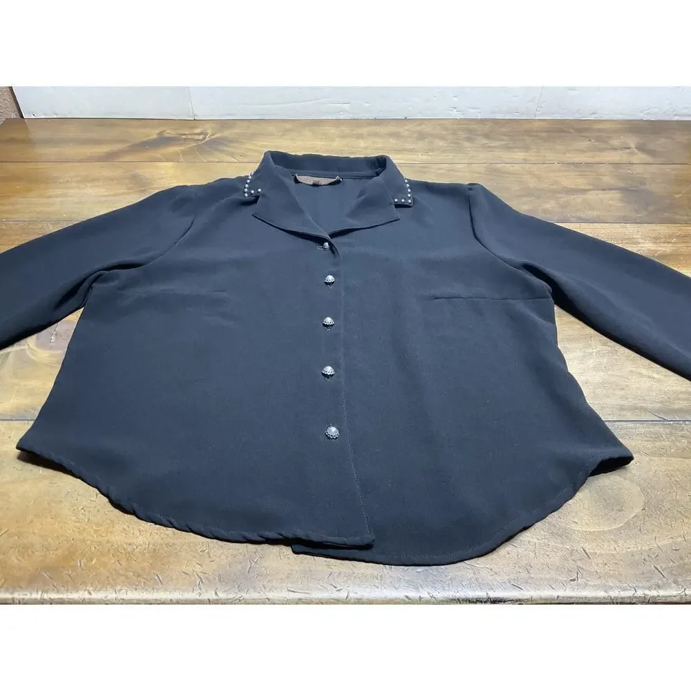 Double D Ranch Western Studded Button Up Black Size large - Picture 2 of 11